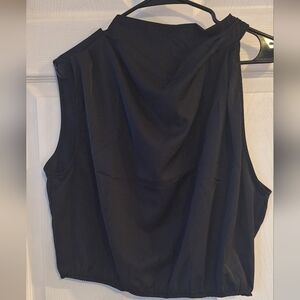 Black tank crop top with assemetrical sleeves elastic band size xl
